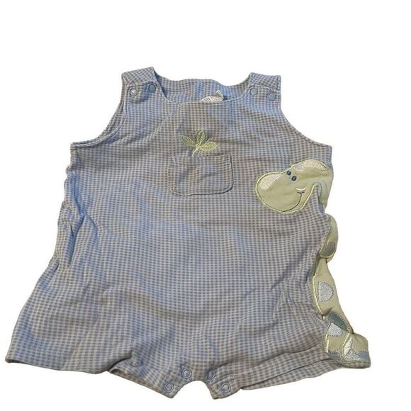 Vintage gingham blue with checkered shortfalls romper 24 months Dino dinosaur - Picture 3 of 10
